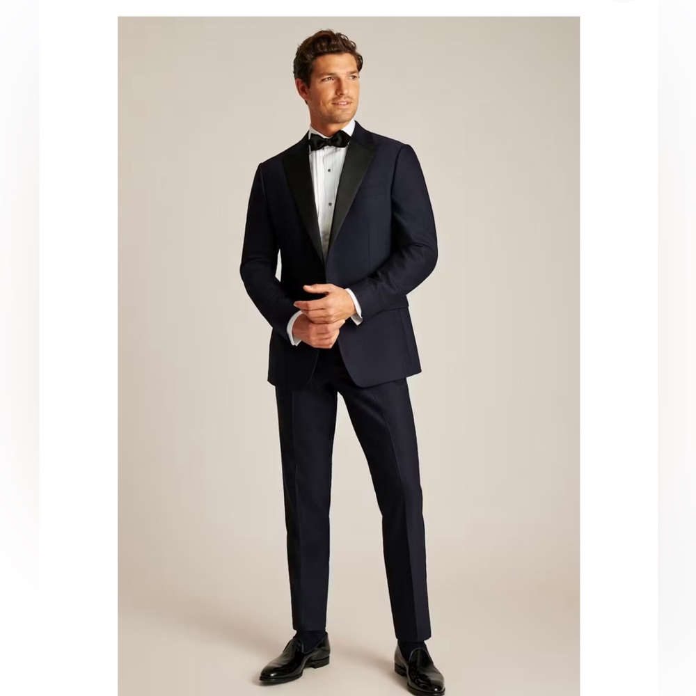 BONOBOS Navy Blue Peak Lapel Slim Fit Wool Tuxedo Jacket And Pants 40R/32